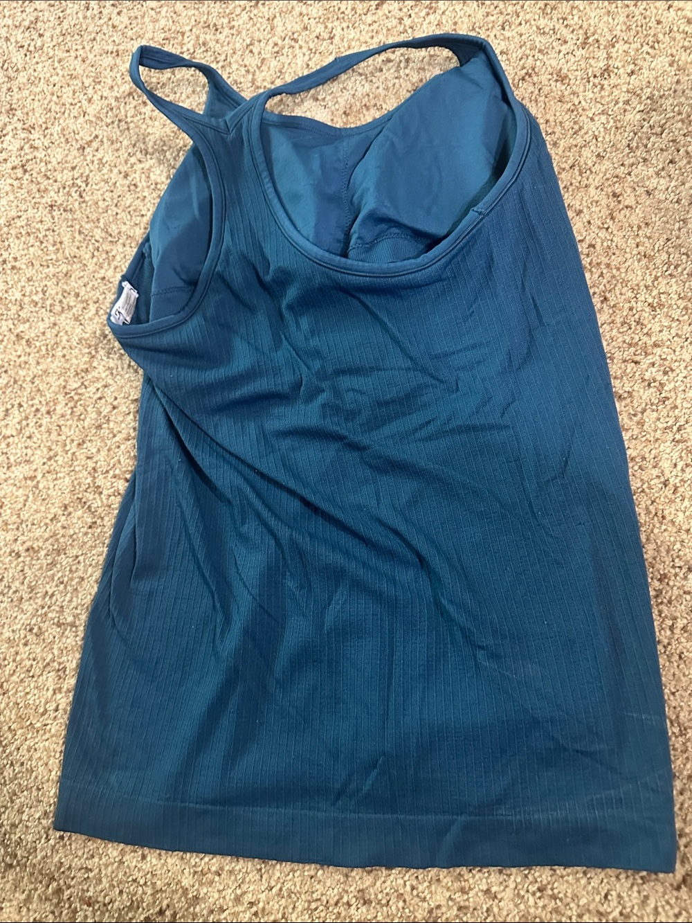 Women’s Ribbed Tank Top built in bra- Teal Blue